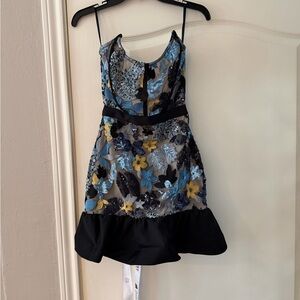 Black Floral Sequin Party Dress